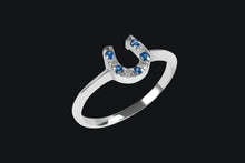 Load image into Gallery viewer, 14K Blue Sapphire And Diamond Horseshoe Ring - Elegant Elements By Kelly