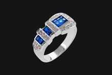 Load image into Gallery viewer, 14K Blue Sapphire and Diamond Ranger Style Buckle Ring - Elegant Elements By Kelly
