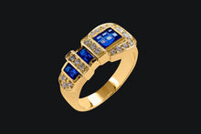Load image into Gallery viewer, 14K Blue Sapphire and Diamond Ranger Style Buckle Ring - Elegant Elements By Kelly