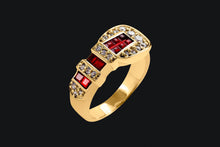 Load image into Gallery viewer, 14K Ruby and Diamond Ranger Style Buckle Ring - Elegant Elements By Kelly