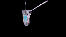 Load image into Gallery viewer, Custom Sterling Silver Horseshoe Horsehair Necklace with Kingman Turquoise Side view- Elegant Elements By Kelly