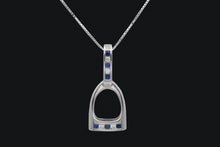 Load image into Gallery viewer, Sterling Silver Blue & Clear Cubic Zirconia Large English Stirrup Necklace - Elegant Elements By Kelly