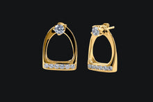 Load image into Gallery viewer, 14K Gold Diamond Stud Earrings with Large English Stirrup Jackets - Elegant Elements By Kelly