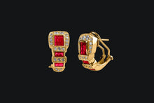 Load image into Gallery viewer, 14K Gold Ruby & Diamond Ranger Style Buckle Earrings - Elegant Elements By Kelly