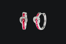 Load image into Gallery viewer, 14K Gold Ruby & Diamond Contemporary Buckle Hoop Earrings - Elegant Elements By Kelly