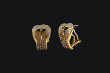 Load image into Gallery viewer, 14K Gold Clear Diamonds & Cognac Diamond Buckle Earrings - Elegant Elements By Kelly