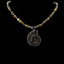 Load image into Gallery viewer, Natural Ammonite Fossil Shell Pendant With 8mm Round Jasper Beads - Elegant Elements By Kelly