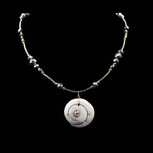 Load image into Gallery viewer, Gold & Silver Beaded Necklace With Fossil Round White Shell - Elegant Elements By Kelly