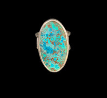 Load image into Gallery viewer, Oval Shaped Sterling Silver Crushed Turquoise Bezel Set Elongated Large Ring - Elegant Elements By Kelly-front view