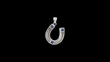 Load image into Gallery viewer, Custom Sterling Silver Horseshoe Horsehair Pendant with Princess Cut Blue Accents - Elegant Elements By Kelly