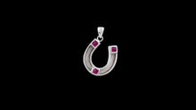 Load image into Gallery viewer, Custom Sterling Silver Horseshoe Horsehair Pendant with Princess Cut Ruby Accents - Elegant Elements By Kelly