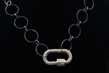 Load image into Gallery viewer, Oxidized Silver Plated Open Circle Necklace W/ Gold Tone Rhinestone Carabiner Clasp - Elegant Elements By Kelly