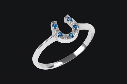 Sterling Silver Blue & Clear Cubic Zirconia Horseshoe Ring - Elegant Elements By Kelly