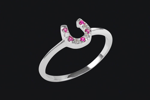 Sterling Silver Red & Clear Cubic Zirconia Tiny Horseshoe Ring - Elegant Elements By Kelly