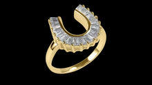 Load image into Gallery viewer, 14K Gold Baguette Horseshoe Ring - Elegant Elements By Kelly
