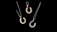 Load image into Gallery viewer, Custom Sterling Silver Horseshoe Horsehair Pendant with Princess Cut Gemstone Accents - Elegant Elements By Kelly
