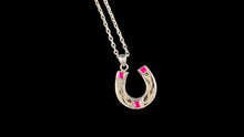 Load image into Gallery viewer, Custom Sterling Silver Horseshoe Horsehair Pendant with Princess Cut Gemstone Accents - Elegant Elements By Kelly
