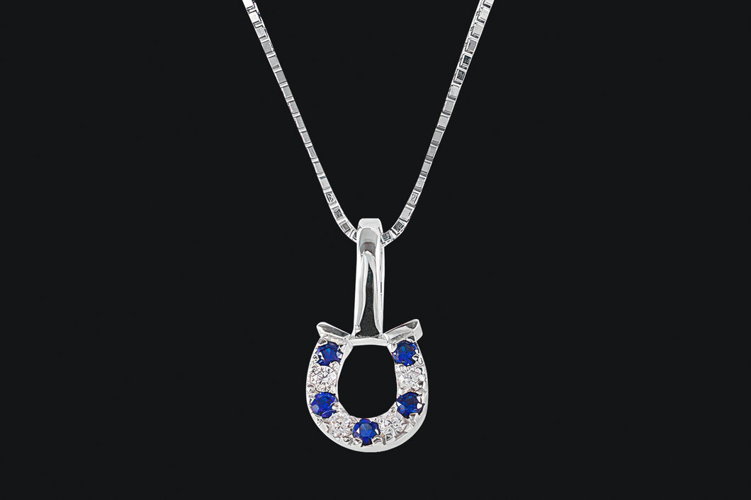 Sterling Silver Blue & Clear Cubic Zirconia Tiny Horseshoe Necklace