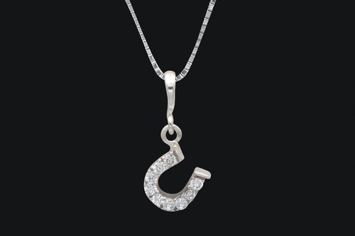 Sterling Silver Cubic Zirconia Dangle Horseshoe Necklace - Elegant Elements By Kelly