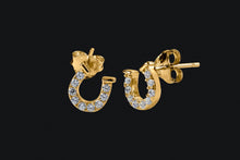 Load image into Gallery viewer, 14K Gold Diamond Horseshoe Stud Earrings - Elegant Elements By Kelly
