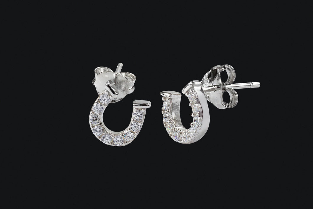 Sterling Silver Small Cubic Zirconia Horseshoe Stud Earrings - Elegant Elements By Kelly