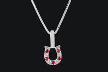 Load image into Gallery viewer, Sterling Silver Red &amp; Clear Cubic Zirconia Tiny Horseshoe Necklace - Elegant Elements By Kelly
