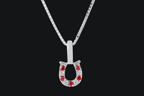 Sterling Silver Red & Clear Cubic Zirconia Tiny Horseshoe Necklace - Elegant Elements By Kelly