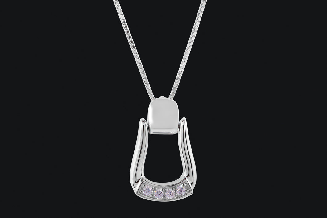 Sterling Silver Small Oxbow Cubic Zirconia Stirrup Necklace - Elegant Elements By Kelly