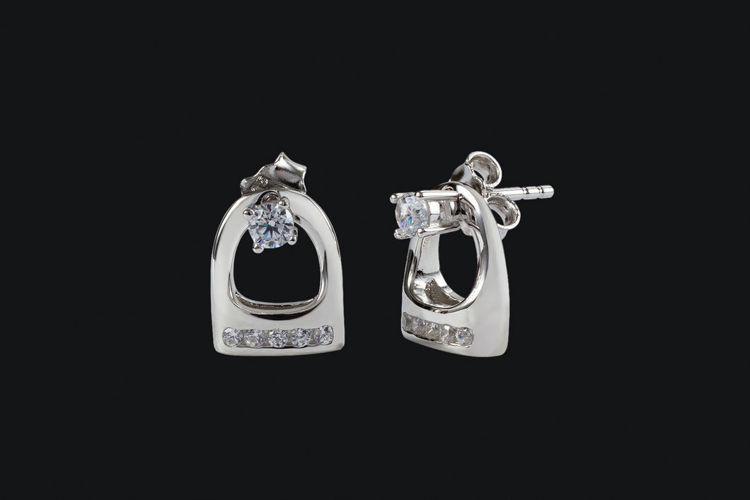 Sterling Silver Stud Earrings with Small English Stirrup Jackets