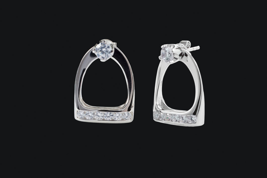 Sterling Silver Stud Cubic Zirconia Earrings with Large English Stirrup Jackets - Elegant Elements By Kelly