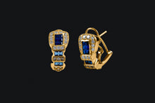 Load image into Gallery viewer, 14K Gold Sapphire &amp; Diamond Ranger Style Buckle Earrings
