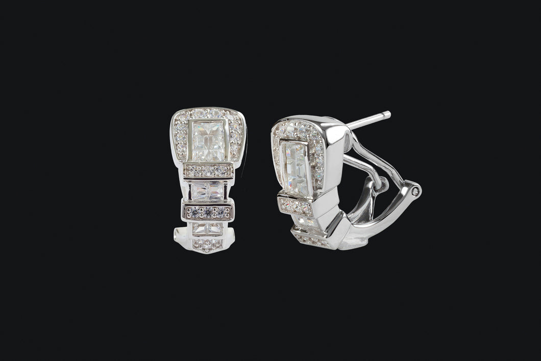 Sterling Silver Clear Cubic Zirconia Ranger Style Buckle Earrings - Elegant Elements By Kelly