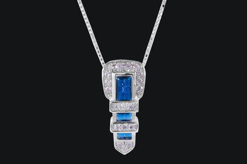 Sterling Silver Blue Cubic Zirconia Western Ranger Style Buckle Pendant - Elegant Elements By Kelly