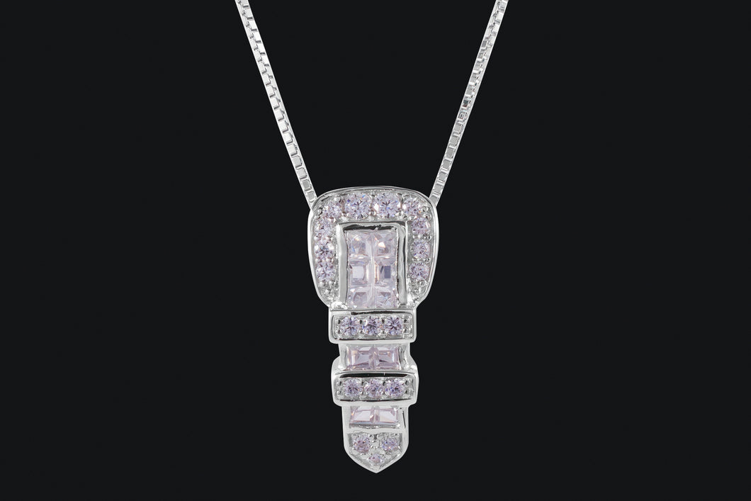 Sterling Silver Classic Clear Cubic Zirconia Wester Buckle Necklace