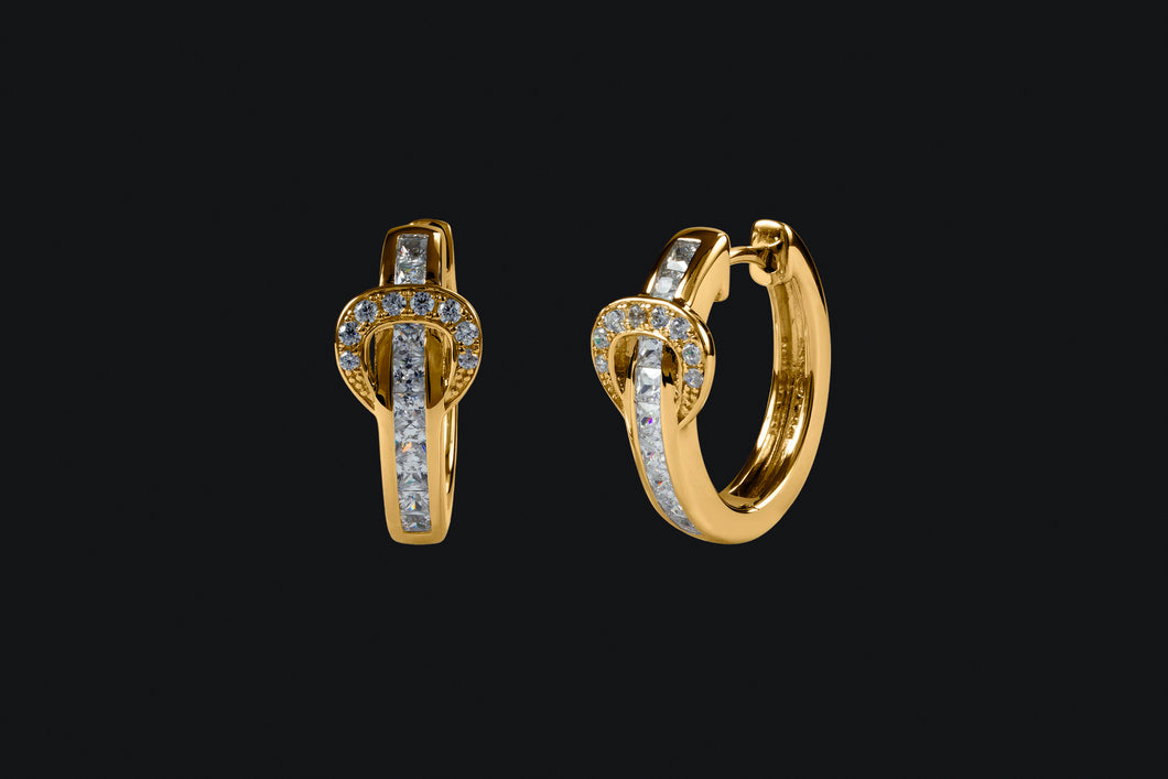 14K Gold Diamond Contemporary Buckle Hoop Earrings