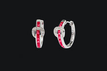 Load image into Gallery viewer, 14K Gold Ruby &amp; Diamond Contemporary Buckle Hoop Earrings
