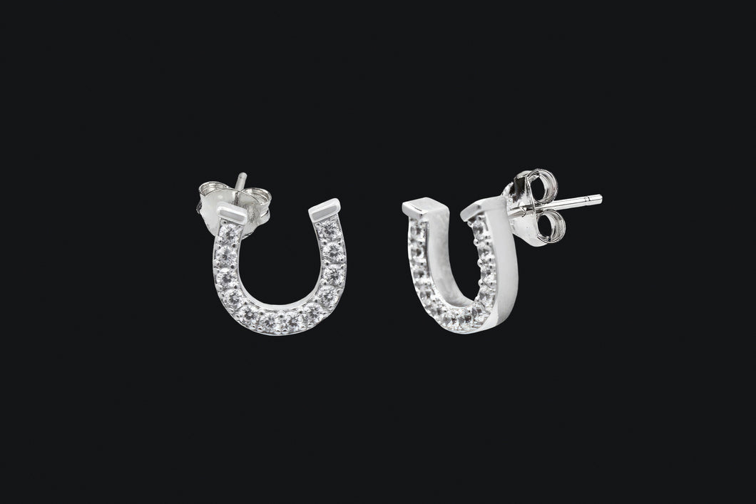 Sterling Silver Pave Cubic Zirconia Horseshoe Earrings