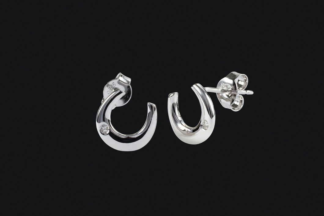 Sterling Silver Single Diamond Horseshoe Stud Earrings - Elegant Elements By Kelly