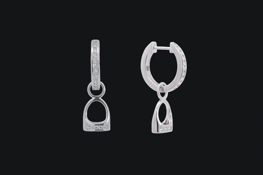 Sterling Silver Cubic Zirconia Hanging English Stirrup Huggie Earrings
