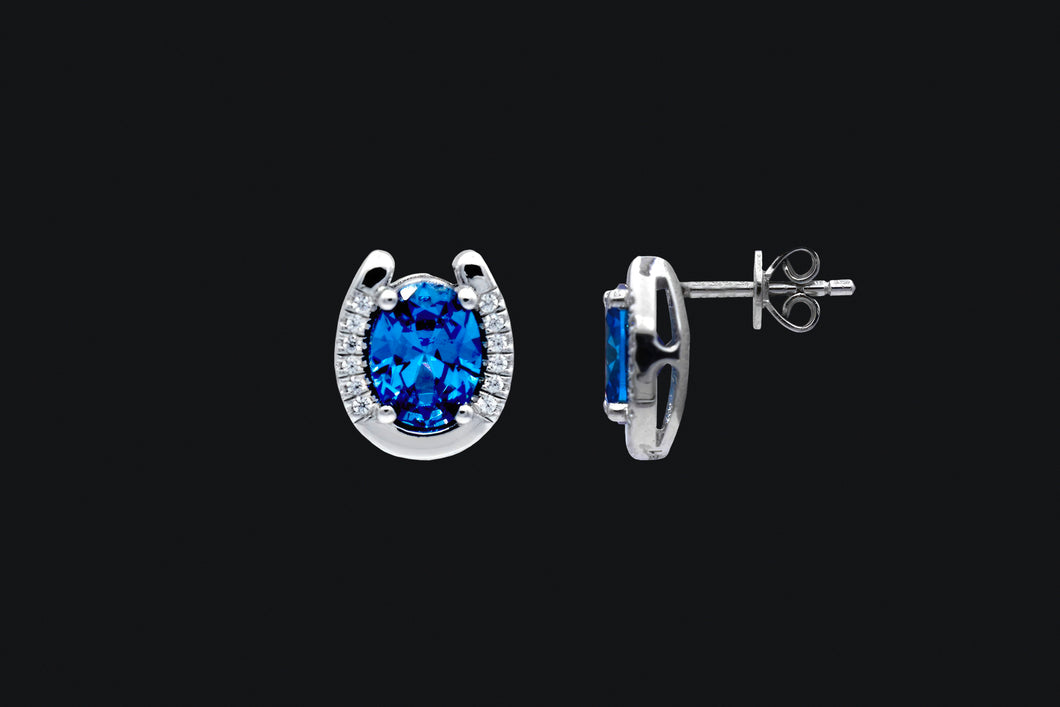 Sterling Silver Blue Cubic ZIrconia Horseshoe Stud Earring - Elegant Elements By Kelly