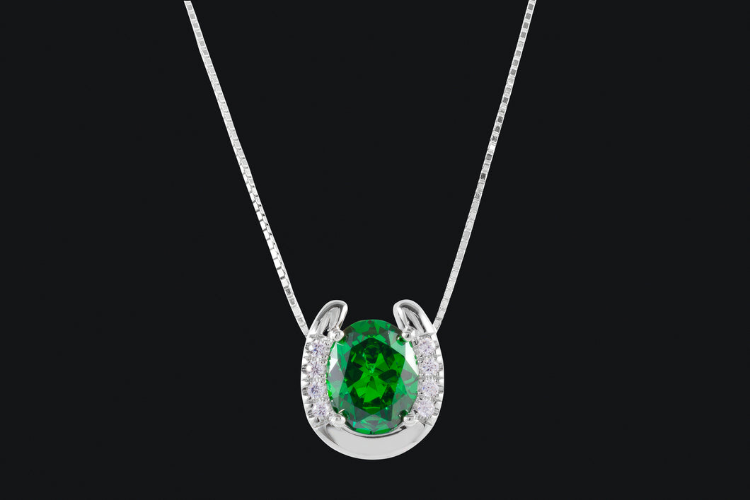 Sterling Silver Green & White Cubic Zirconia Horseshoe Necklace - Elegant Elements By Kelly