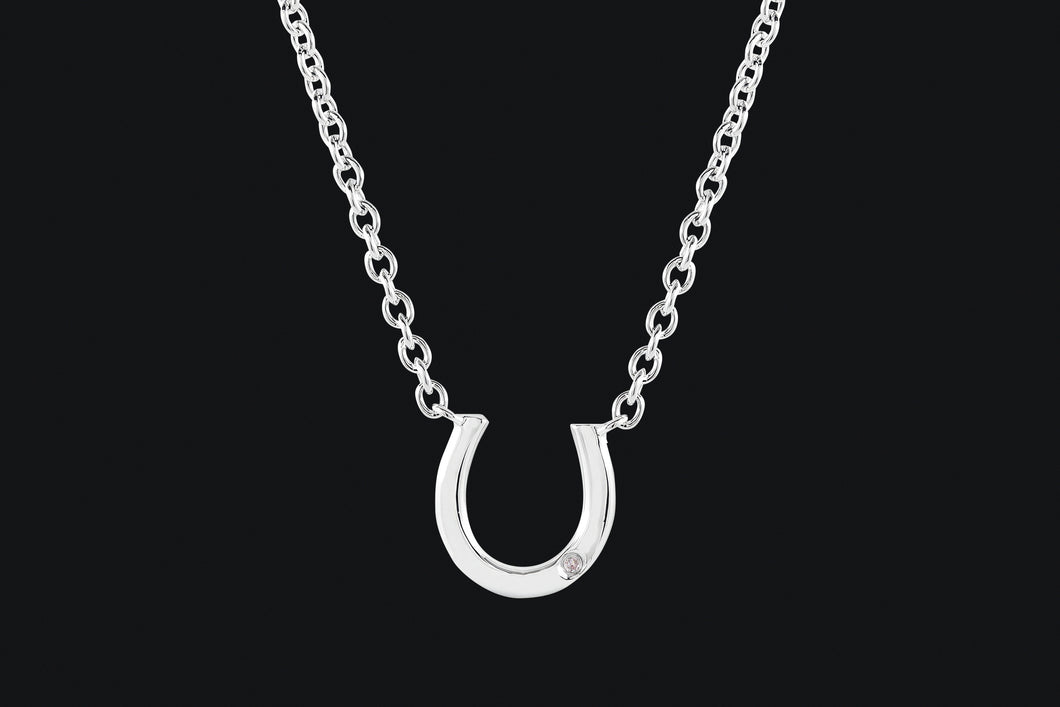 Sterling Silver Horseshoe with Accent Single Cubic Zirconia Necklace