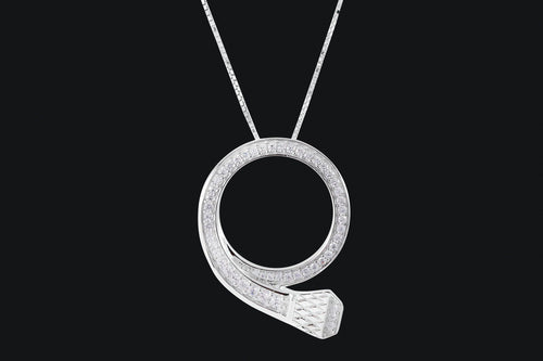 Sterling Silver Circle Nail Pave` Cubic Zirconia Necklace - Elegant Elements By Kelly