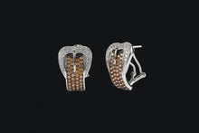 Load image into Gallery viewer, 14K Gold Clear Diamonds &amp; Cognac Diamond Buckle Earrings - Elegant Elements By Kelly
