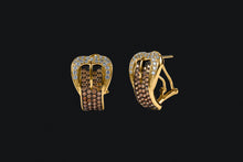 Load image into Gallery viewer, 14K Gold Clear Diamonds &amp; Cognac Diamond Buckle Earrings - Elegant Elements By Kelly
