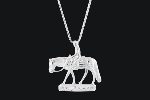 Sterling Silver Cubic Zirconia Small Western Pleasure Horse Necklace - Elegant Elements By Kelly