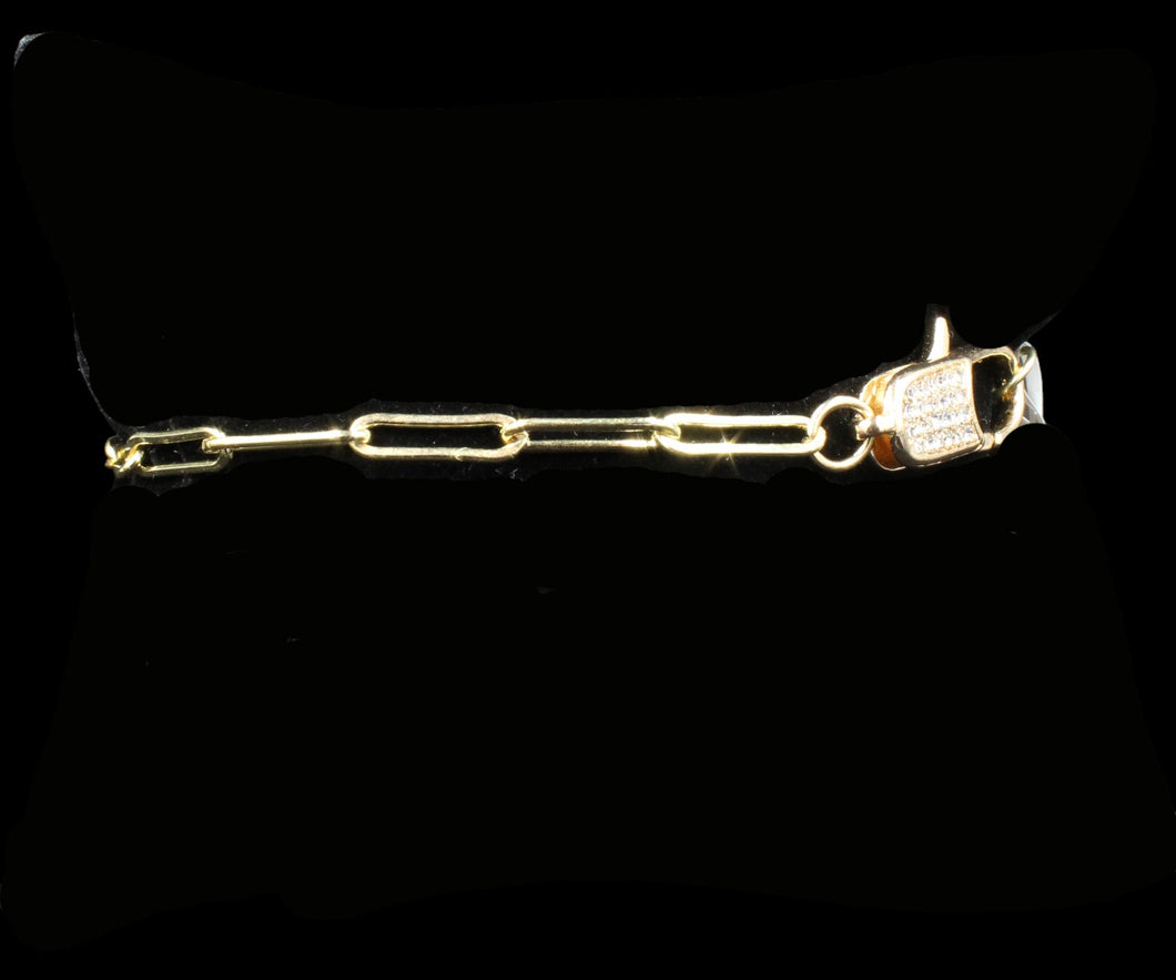 Gold Filled Paper Clip 3.8mm Elongate Bracelet With Cubic Zirconia  Large Clasp