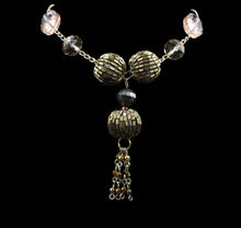 Load image into Gallery viewer, Bold Statement Pink Crystal And Large Brunish Gold Beaded Necklace - Elegant Elements By Kelly
