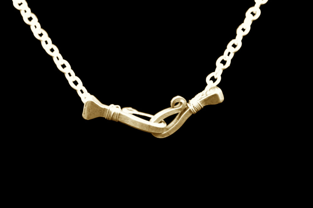 Brass Horsenail Center Necklace & Sterling Silver Plated Rolo Chain With Gold Tone Accent