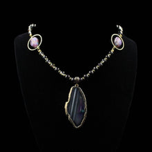 Load image into Gallery viewer, Stunning Purple Agate Pendant With Gold Leafing &amp; Glass Pearl Beads - Elegant Elements By Kelly

